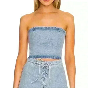 EB Denim Lace Up Corset Top Medium Wash Women's Size Medium
